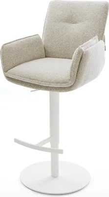 Produktbild von DELIFE Barstuhl Nela-Flex Webstoff Soft Beige Drehfuß höhenverstellbar Metall Weiß