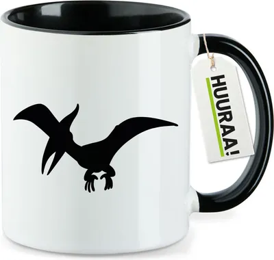 Produktbild von Huuraa Kaffeetasse Pteranodon Dinosaurier 330ml Schwarz Keramik Kaffeebecher Geschenkidee