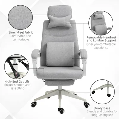 Image de Chaise de bureau - Fauteuil de gaming ergonomique - Appuie-tête - Support lombaire - Repose-pieds - Réglable en hauteur - Pivotante - Gris