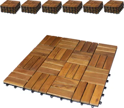 Produktbild von BigDean 66er Pack Holzfliesen für Balkon 30x30 cm - 6 Quadratmeter - aus Akazien-Holz - Bodenbelag Holzboden Klicksystem Balkonfliesen Klickfliesen