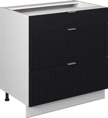 Produktbild von Küchenunterschrank Vicco Fame-Line Schwarz gestreift 80 cm mit 3 Schubladen, ohne Arbeitsplatte, Model 50868