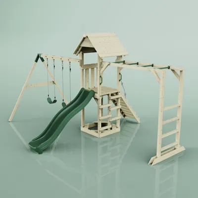 Produktbild von OutdoorToys Spielturm Örebro aus Holz in Grün Kinderschaukel