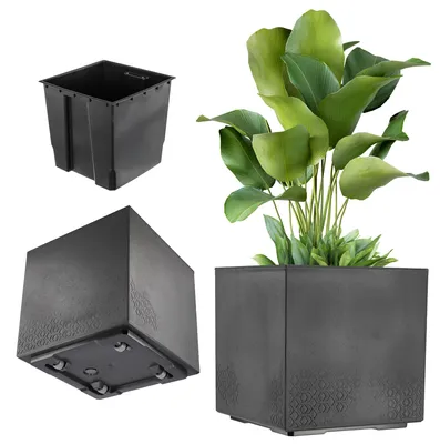 Produktbild von KADAX Pflanzkübel auf Rollen, 39 x 40 cm, großer Blumenkübel aus Kunststoff in moderner Betonoptik, quadratischer Blumentopf für Terrasse und Garten (Schwarz)