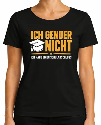 Productafbeelding van "Ik identificeer me niet met een geslacht, ik heb een diploma," grappig dames T-shirt, zwart, maat M