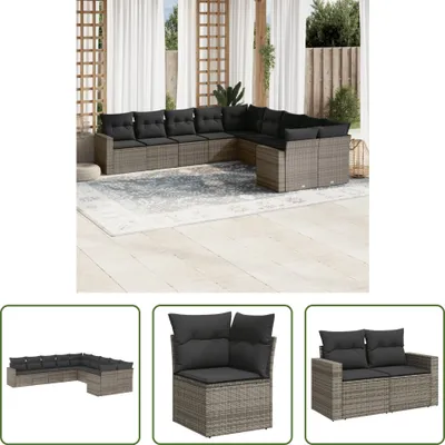 Produktbild von The Living Store 10-tlg. Garten-Sofagarnitur mit Kissen Grau Poly Rattan