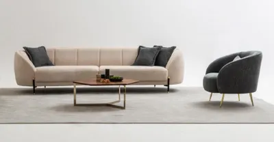 Produktbild von Modern Sessel Polster Sofa 3 Sitzer Beige Hochwertig Sofas Design Textil neu