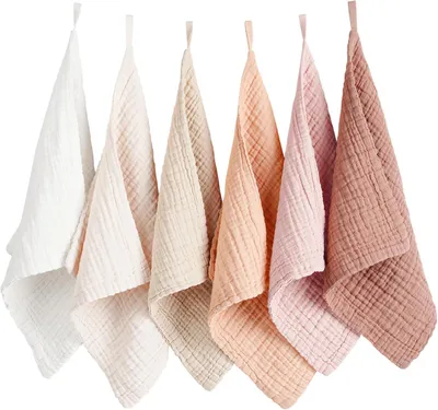 Productafbeelding van Set van 6 zachte katoenen mousselinewashandjes voor baby's