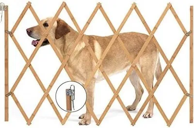 Produktbild von Hundeabsperrgitter Holz Natur verstellbar Hunde Gitter Holz Barriere