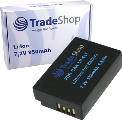 Produktbild von ANGEBOT IM SET: Trade-Shop Kamera Li-Ion Akku + Akku Ladegerät mit KFZ Adapter für Canon LP-E17 EOS 200D 750D 760D 77D 8000D 800D