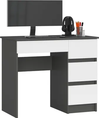 Produktbild von Computerschreibtisch – Schreibtisch – Bürotisch – Büroschreibtisch – 90 cm – Graphit / Weiß – Kompakter Computertisch mit 4 Schubladen rechts