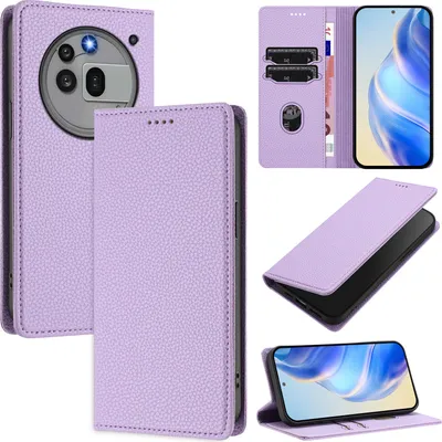 Produktbild von Litchi Leder Handyhülle für Nothing Phone 3a Pro Wallet Kartenfächer Standfunktion Hülle Violett