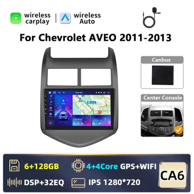 Produktbild von Autoradio - 2-DIN für Chevrolet Aveo 2011–2013 - 22,9 cm Touchscreen - Android - 6 GB RAM + 128 GB ROM - CarPlay & Android Auto - WLAN GPS Navi - FM/RDS/BT - Gelb