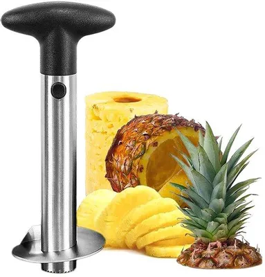 Produktbild von Ibenzoa® Zeitsparender Ananasschneider aus Edelstahl – ergonomischer rutschfester ABS‑Griff, federbelasteter Knopf, spülmaschinenfest, BPA‑frei für perfekte Ananasringe