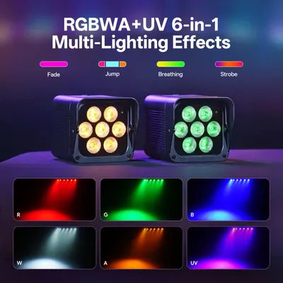 Produktbild von LED-DMX-PAR-Scheinwerfer - 2er-Set - 7 x 20 W - RGBW + UV - Wiederaufladbar - Wasserdicht - EU-Stecker