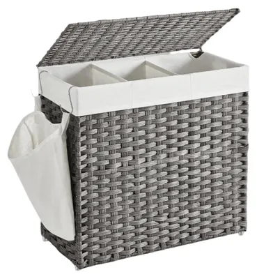 Immagine prodotto di Cesto per la biancheria da 140 litri con coperchio – Cesto per la biancheria con scomparti – Realizzato a mano – Dimensioni: 66x33x60 cm