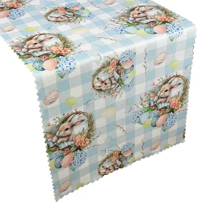 Produktbild von Fleckenresistente Tischtuchläufer Ostereier Hase Kariert Blau 45x180