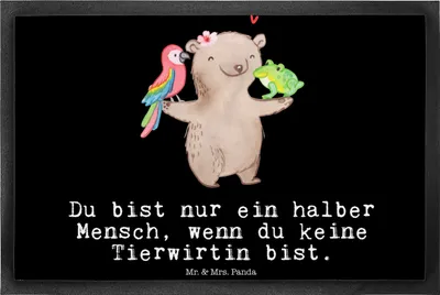 Produktbild von Mr. & Mrs. Panda Schmutzfangmatte Tierwirtin Herz 40 x 60 cm - Schwarz - Geschenk, Schmutzmatte, Schmutzfänger, Bauernhof, Spruch, Lustig, Bodenvorleger, Landwirtin
