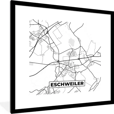Produktbild von MuchoWow® Gerahmtes Poster Eschweiler - Stadtplan - Karte 40x40 cm - Poster mit Schwarzem Bilderrahmen Wandposter Rahmen Foto Bilder - Poster - Plakat im Rahmen