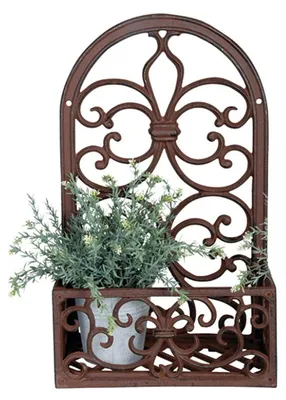 Produktbild von Esschert Design | Wandblumenkasten - Pflanzenhalter - Wandblumenhalter - aus Gusseisen - braun - 44 x 28 x 14 cm - Wandblumenkasten - Dekorativ