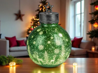 Produktbild von formano LED Deko-Kugel Frosty gruen 35 cm Farb-Glaskugel Ice-Optik Timer 6h/18h