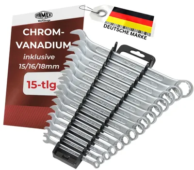 Produktbild von FAMEX 10355-15 Ringmaulschlüssel Satz - Gabelringschlüssel Maulschlüssel Ringschlüssel – 15-tlg.