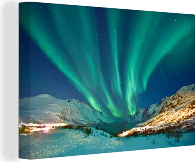 Produktbild von OneMillionCanvasses® - Leinwandbilder - 150x100 cm, Nordlichter - Norwegen - Winter, Wandbilder Kunstdruck Wanddekoration