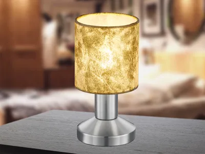Produktbild von TOUCH Tischleuchte mit Stoffschirm in Gold - Design Klassiker Nachttischlampen