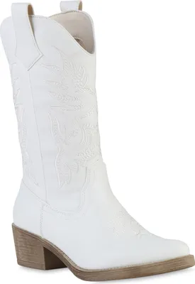 Produktbild von VAN HILL Damen Cowboystiefel Stiefel Spitze Stickereien Western Schuhe 840902, Farbe: Weiß, Größe: 37