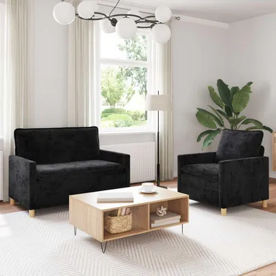 Produktbild von PUEAZU Sofa Set 2 stk. Schwarz Polyester - Klassische Sofas @46750