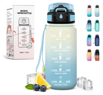Produktbild von Trinkflasche 500ml auslaufsicher mit Strohhalm, Wasserflasche Sport