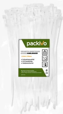 Produktbild von PACKIVO Profi Kabelbinder 2,5 x 150mm Weiss starke Kabelbinder Industriequalität Zugfestigkeit 8Kg für Kabelmanagement, DIY