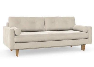 Produktbild von Esme 3-Sitzer-Sofa mit Schlaffunktion, Massivholzkonstruktion, skandinavischer Stil, Hohe Beine aus Eichenholz, gewachst, Cord-Stoff Scala Nata Alabaster