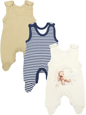 Produktbild von TupTam Baby Mädchen Strampler mit Fuß 3er Pack, Farbe: Bär auf Mond_Streifen_Beige, Größe: 62