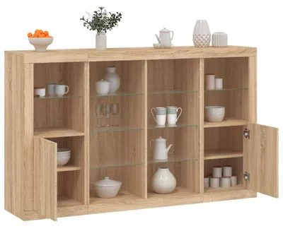 Produktbild von vidaXL Sideboards mit LED-Leuchten 3 Stk. Sonoma-Eiche Holzwerkstoff