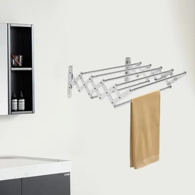Produktbild von Wandmontierter Wäscheständer - Kleiderhalter - Edelstahl - Ausziehbar - Klappbar - 7 Stangen - Tragkraft 40 kg - 31,5×80×14,5 cm
