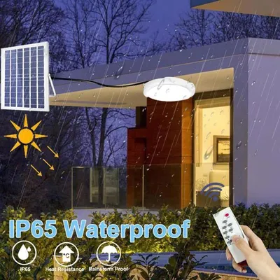 Produktbild von Runde LED-Solar-Außenleuchte – Solar-Deckenleuchte – IP67 wasserdicht – mit Fernbedienung – Weiß