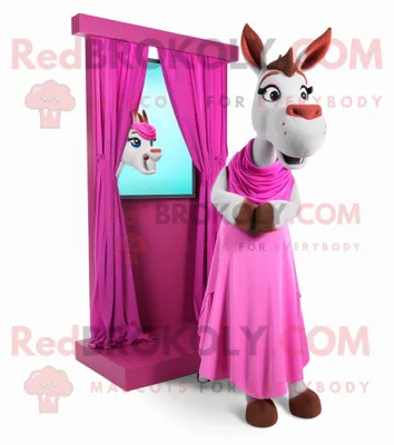 Produktbild von Rosa REDBROKOLY Esel Maskottchen kostüm gekleidet in ein Abendkleid und Schalklammern