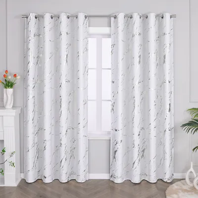 Produktbild von Joyswahl Verdunklungsvorhang Blickdicht Gardinen mit Ösen Thermovorhang Kälteschutz mit Silber Glanzdruck Wohnzimmer Weiß HxB 245x140 cm
