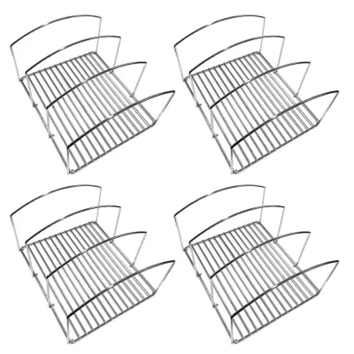 Four identical metal racks are arranged in a grid on a white background.