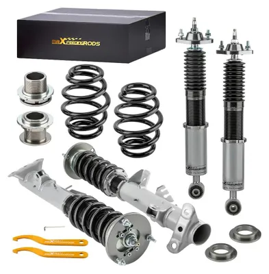 Produktbild von Coilover Fahrwerk - Verstellbares Gewindefahrwerk Set - Dämpfkraft einstellbar - Sportfahrwerk für E36 3er Reihe 1991-1998 - Passend 318 320 323 325 328 - Aluminium Eisen
