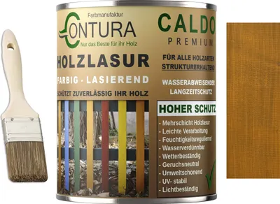 Produktbild von Contura Holzlasur Langzeitschutz Lasur + Pinsel Holz Außen Dauerschutzlasur Holzfarbe - 750ml. + Pinsel / Haselnuss / Braun - 10.25