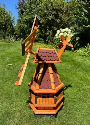 Produktbild von Gartenwindmühle WM 80, rot, sechseckig, norddeutscher Art, mit umlaufendem Balkon, 80 cm Höhe