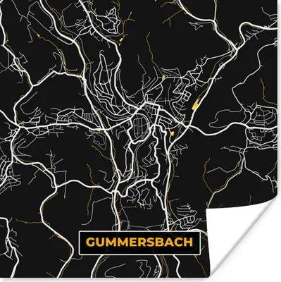 Produktbild von MuchoWow® Poster Karte - Gummersbach - Gold - Stadtplan - Deutschland 100x100 cm - Babyzimmer