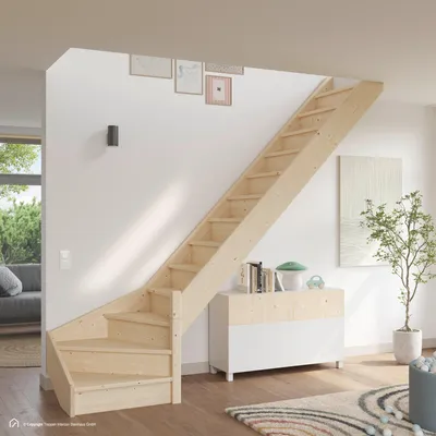 Produktbild von Holztreppe Intercon Casablanca | Fichte | 1/4 gewendelter Verlauf | Rechtswendelung | 80 cm Breite | ohne Geländer | mit Setzstufen