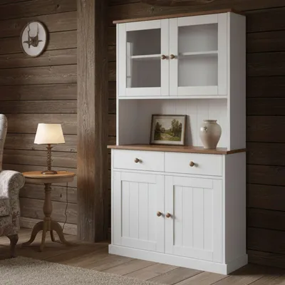 Image de Pattada - Buffet, 90x45x190h cm Blanc, 2 tiroirs
