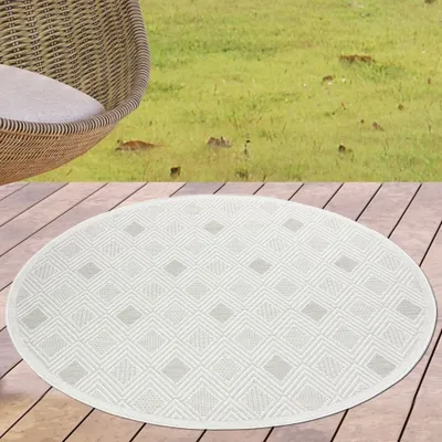 Produktbild von In-  und Outdoorteppich Terassenteppich Wohnzimmerteppich mit Rautenmuster in Creme Größe - 120 cm Rund