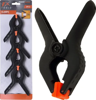 Produktbild von 4-er Set Klemmzwingen Spannweite max. 25 mm, Leimzwingen bzw. Federklemmen für die Holzbearbeitung, hohe Spannkraft, rutschfester Griff, bewegliche Backen