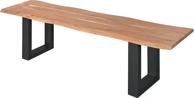 Produktbild von Esszimmerbank 180x42 cm Quintus, Akazienholz massiv & naturfarben, echte Baumkante, Baumkantenbank mit U-Gestell Schwarz, Sitzbank mit 26 mm Platte