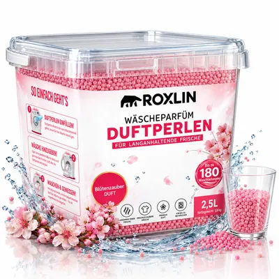 Produktbild von Roxlin Wäscheparfüm Duftperlen 1,8 kg für Waschmaschine & Textilien – Bis zu 180 Waschladungen – Blütenzauber