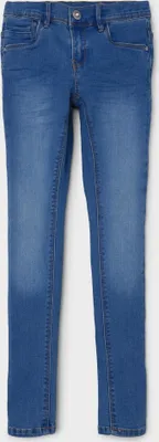 Produktbild von name it NKFPOLLY Skinny Fit Jeans, Used Look, elastisch, mit verstellbarer Taille und Haken-Reißverschluss
